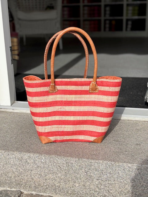 Kurvetaske - Bastvæv striber - Medium