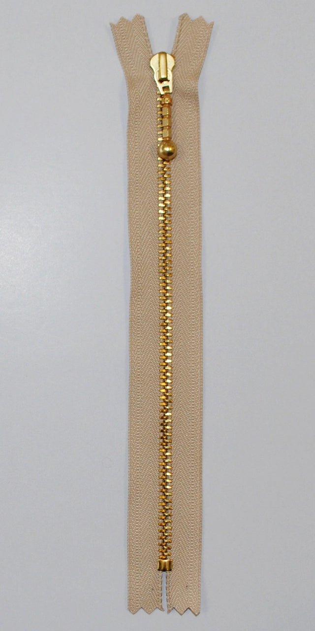 Lynlås - 23 cm - Beige m/ Messing