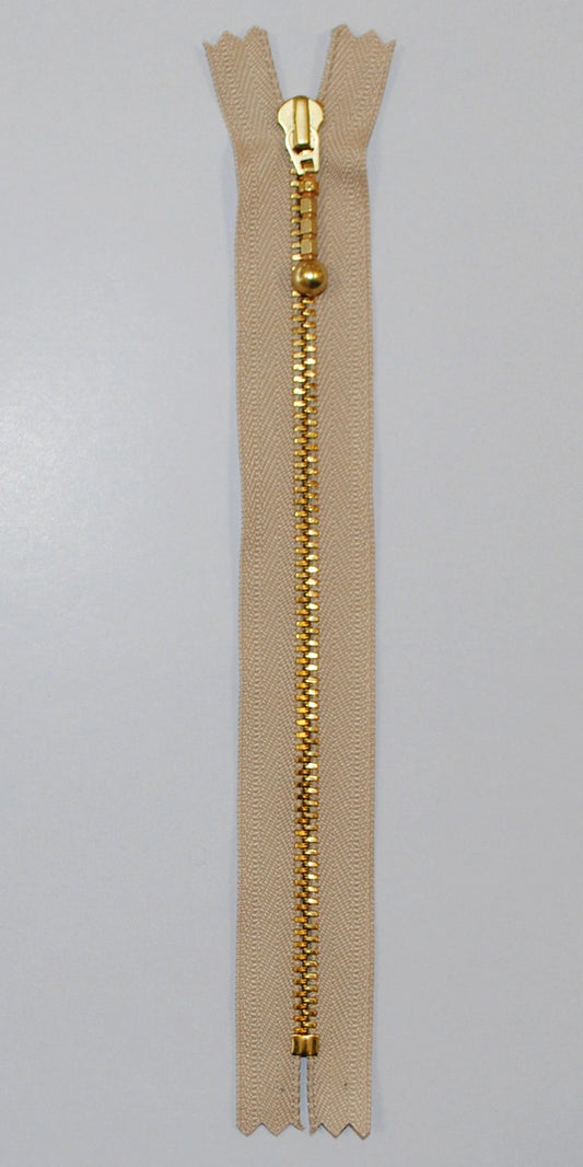 Lynlås - 23 cm - Beige m/ Messing