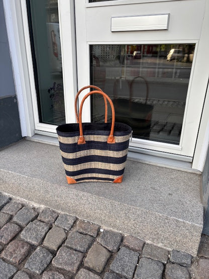Kurvetaske - Bastvæv striber - Medium