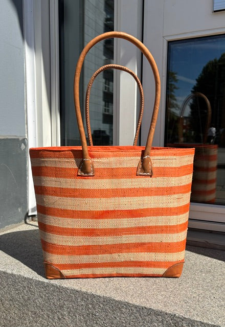 Kurvetaske - Bastvæv striber - Large